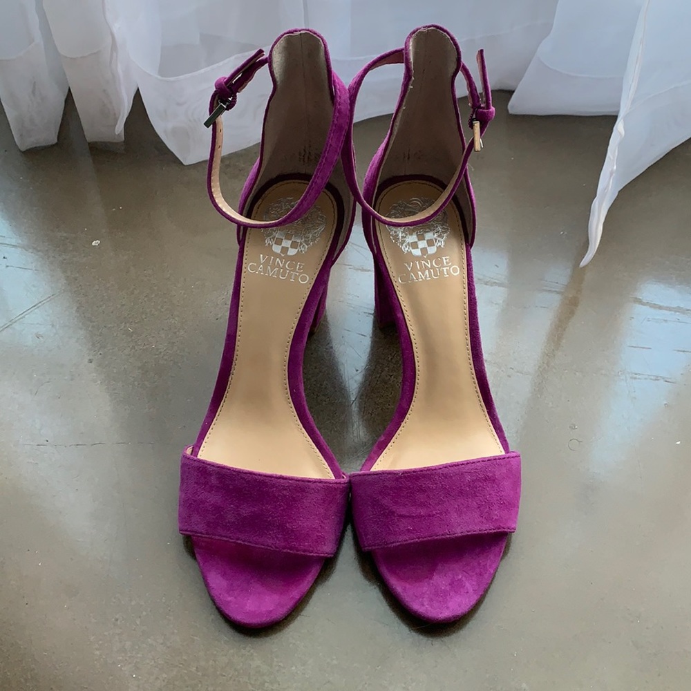 Vince Camino purple suede block heels